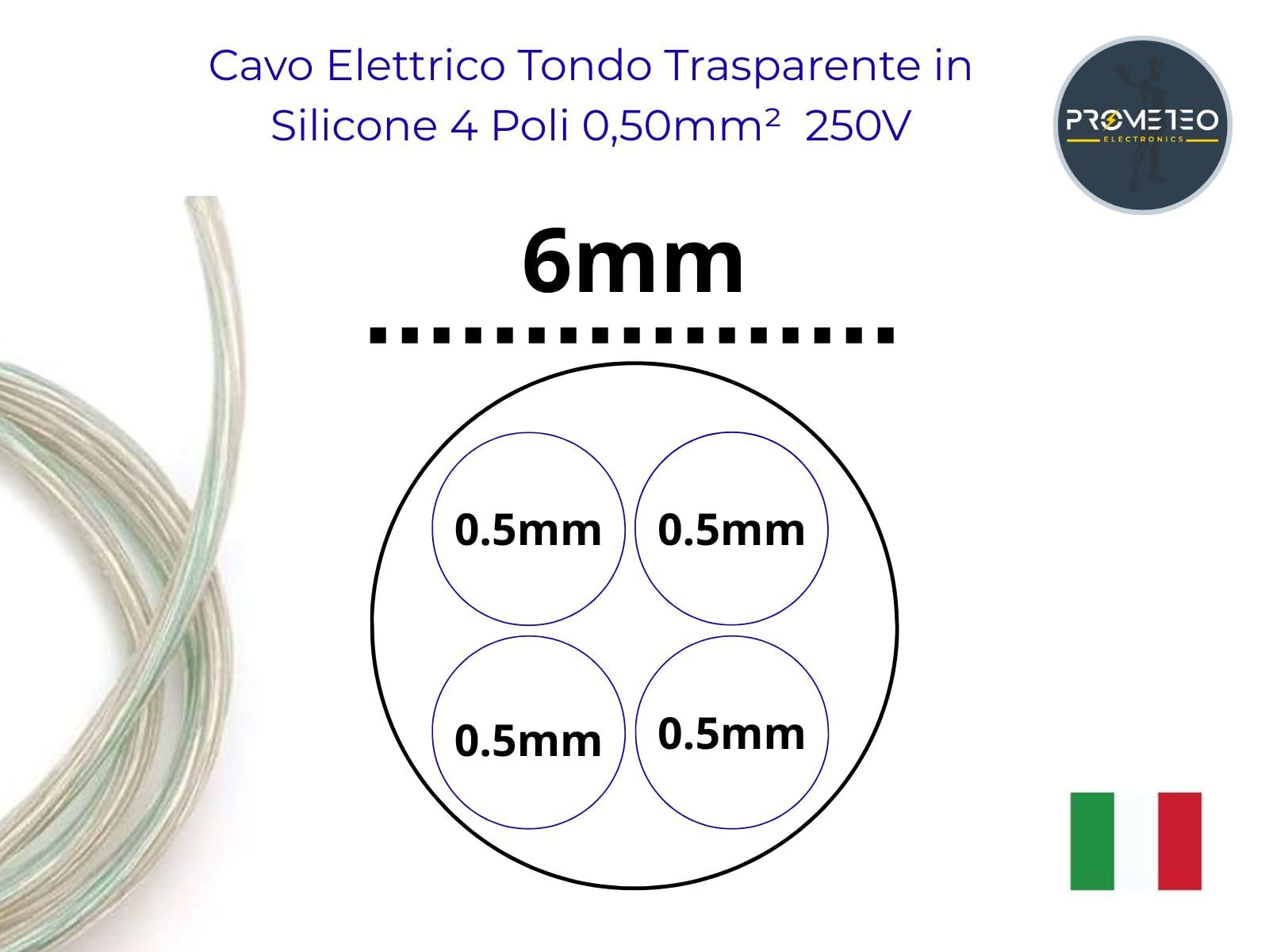 [Matassa 10m] Cavo Elettrico Trasparente FROR 4 Poli 4×0,50mm – Per Illuminazione LED, Lampade, Lampadari e Sospensioni – 250V