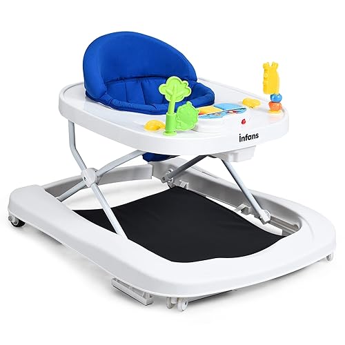 INFANS Caminador plegable para bebé 3 en 1 caminador para niños pequeños asiento de aprendizaje caminar atrás música altura ajustable asiento