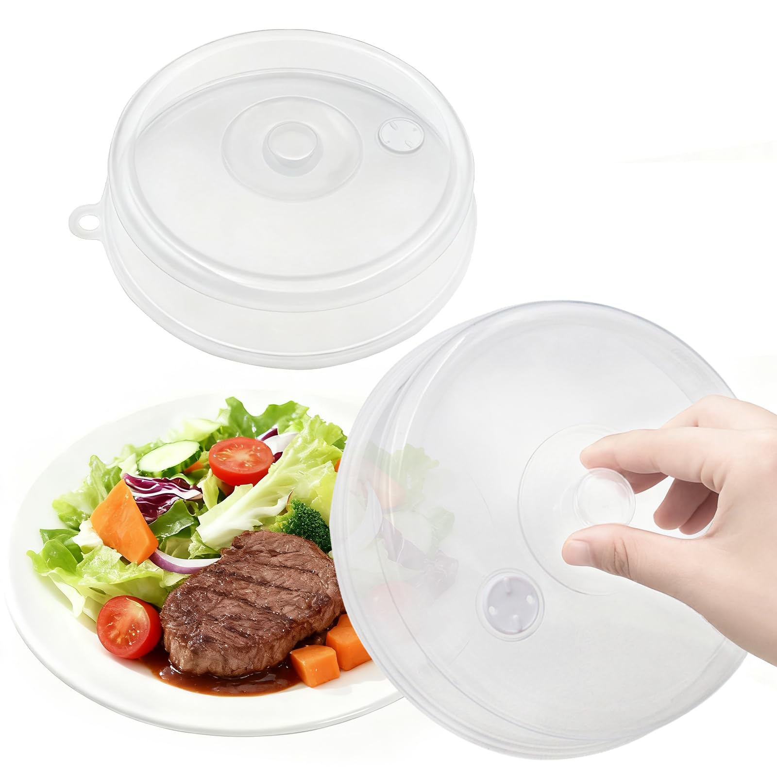 2 Tapas para Microondas de 23 cm y 17 cm, Tapa Microondas Libre bpa, Transparente para Calentar Alimentos con Ventilación de Vapor Ajustable para Evitar Salpicaduras