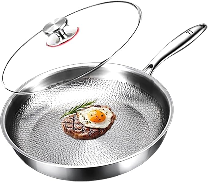 WolonFiber Titanium Frying Pan Pro With Lid -Titanium Pans for Cooking Non Stick Frying Pan Scratch-Resistant Even Heating Cookware for Beef (11.02in/28cm)