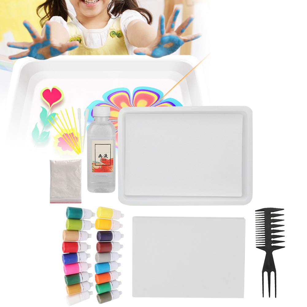 Manberce Marbling Painting Kit, Pigment Marbling Art for Children PVC Plastic Strong Fluency for Glass Mineral Pigment(A4-18 Color 6ml Gift Box)