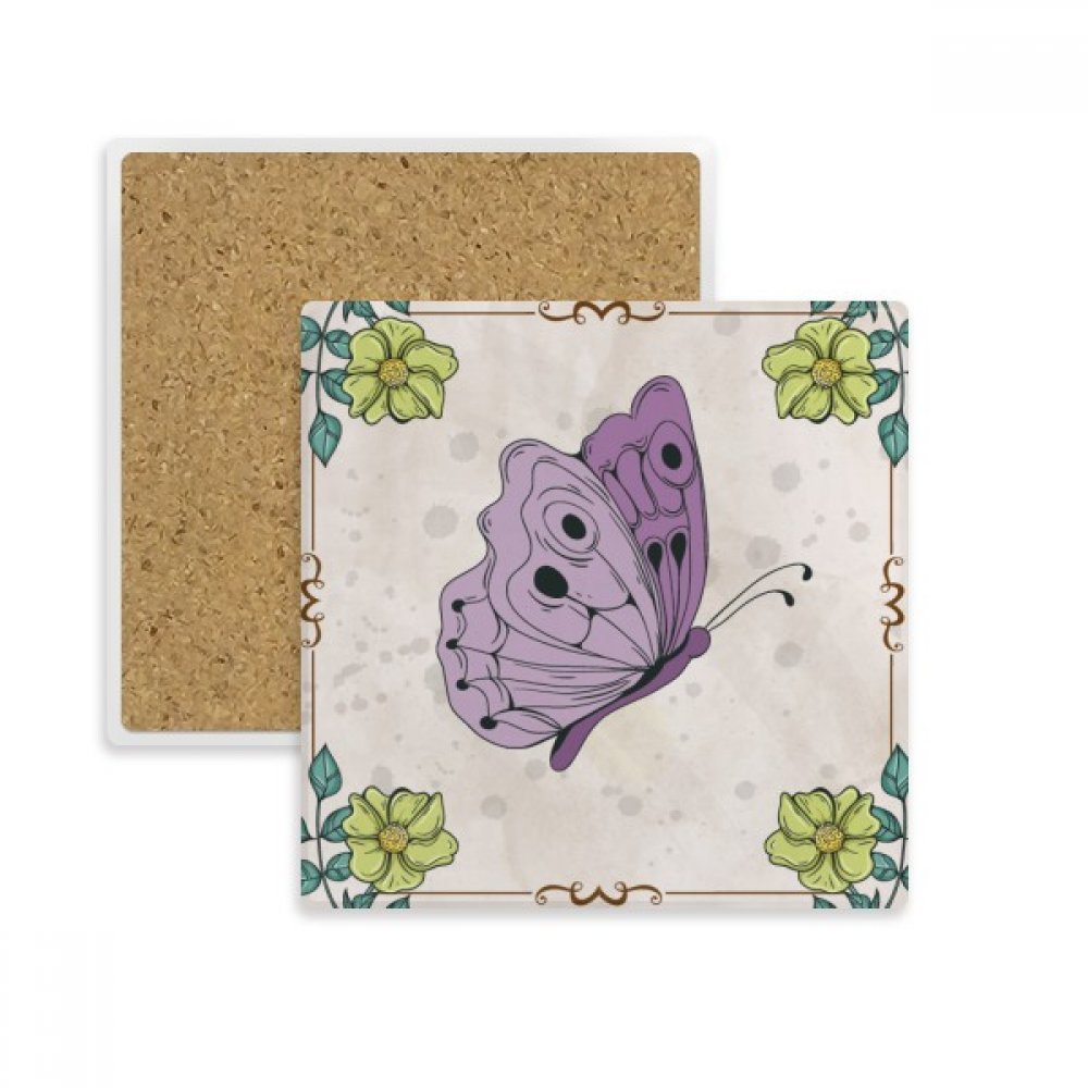Dessous de verre papillon violet en pierre absorbante pour éliminer les traces de mug