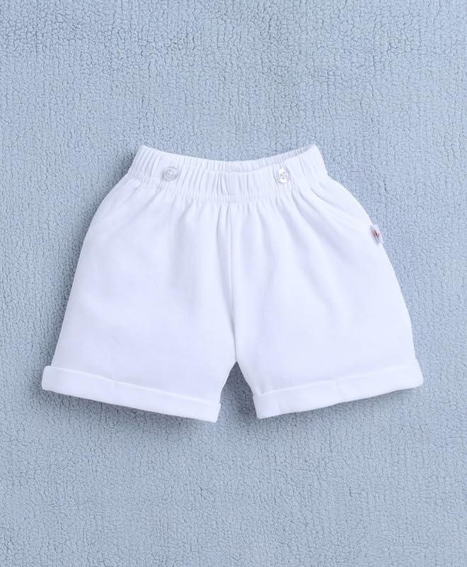 Image of BUMZEE Baby Boys Regular Fit Half Sleeves Collar Neck Cotton Bodysuit & Short Set With Bow Suspender & Cap