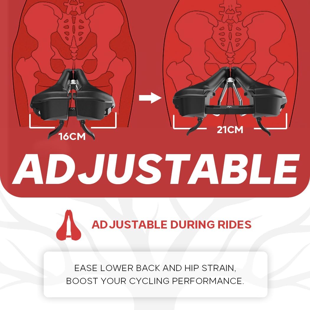 Width Continuously Adjustable Bike Seat - Comfortable & Prostate Friendly Bicycle Saddle for Mountain Bikes, Road Bikes, City Bikes & Exercise Bikes