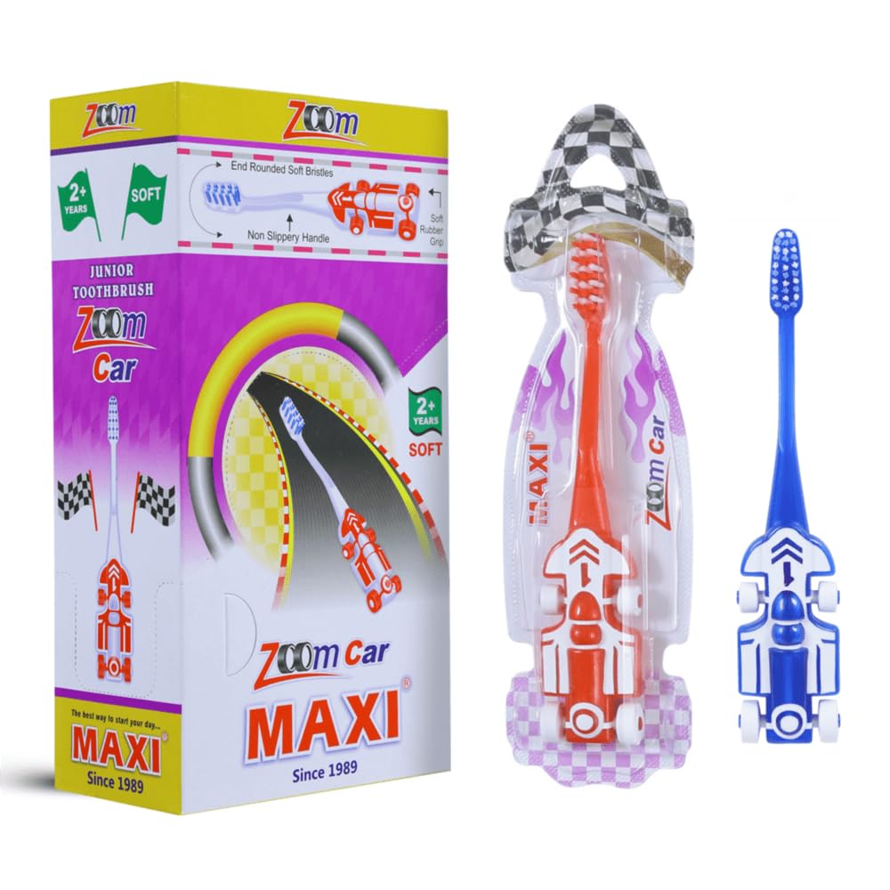 MAXI Zoom Car Soft Manual Toothbrush For Kids, Bpa Free, 2+ Years, Sports Car Shaped Handle (Red, Pink, Purple, Blue, Golden, Green, Pack Of 6 Designs)-picture-31