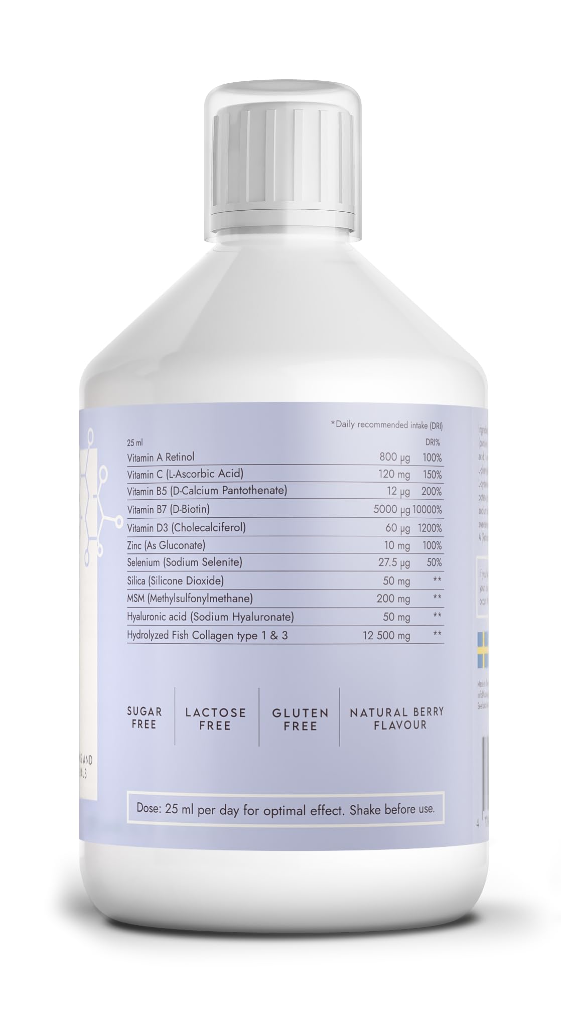 Marine Collagen 12500 mg – Flüssiges Meereskollagen mit Vitamin C, Hyaluronsäure, Biotin & Zink – Premium Kollagen Drink für Haut, Haare & Nägel – 500 ml