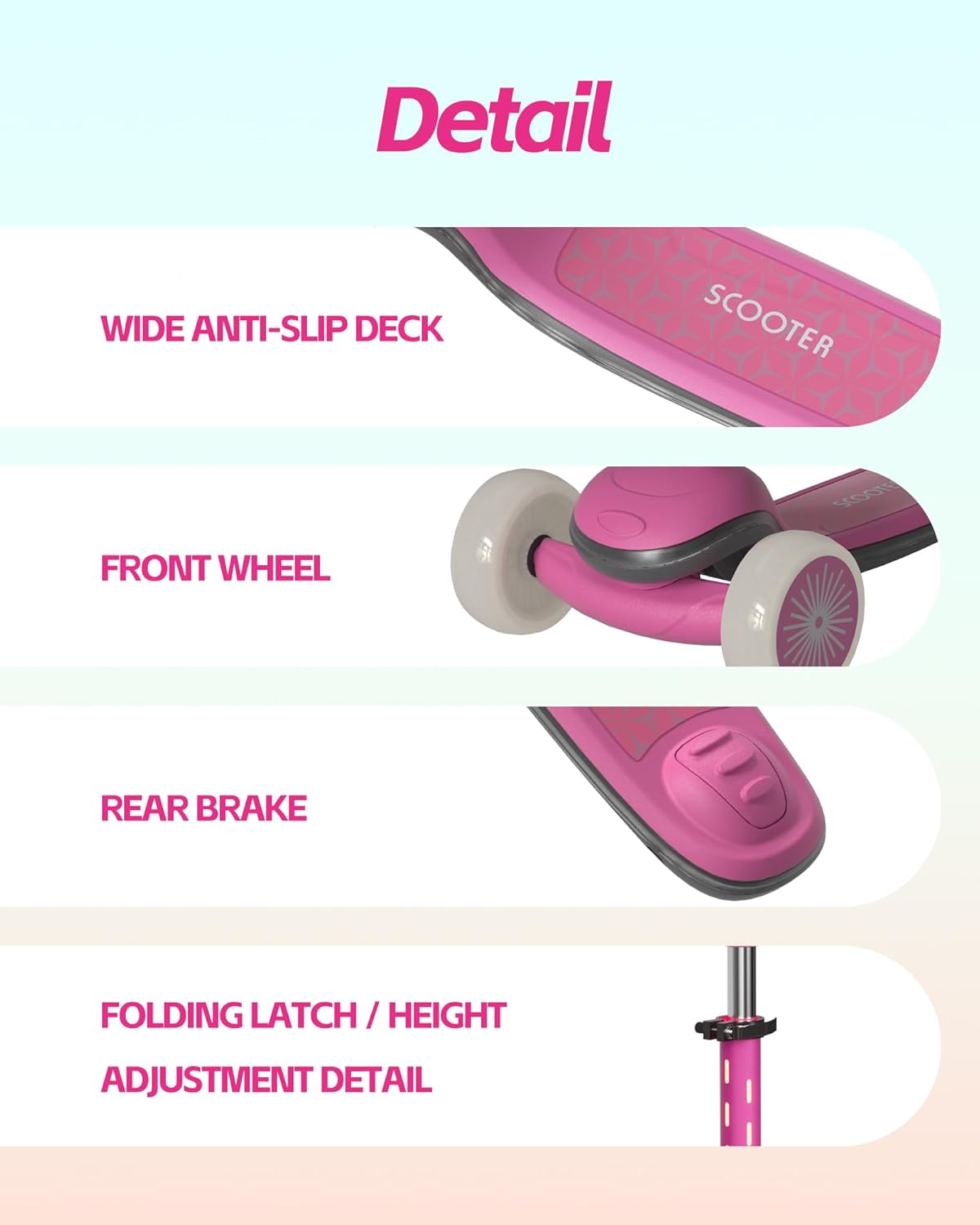Kids Scooter for Toddlers Ages 2-5, 3 Wheel Scooter with Lean-to-Steer, Adjustable Handlebar, Anti-Slip Deck, Light-Up Wheels, Foldable First Scooter for Boys and Girls