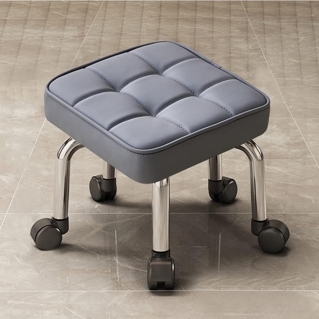 Rotating Low Stool Square-Shaped Low Rolling Stool, Roller Seat Short Stool, with Universal Swivel Caster Wheels Leather Low Small Stools, Garage Shop Roller Upholstered Seats