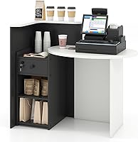 Vista 19 de Giantex Reception Desk, Front Counter Desk with Lockable Drawer, Checkout Table with Round Tabletop, Corner Shelf & Adjustable Shelf for Office