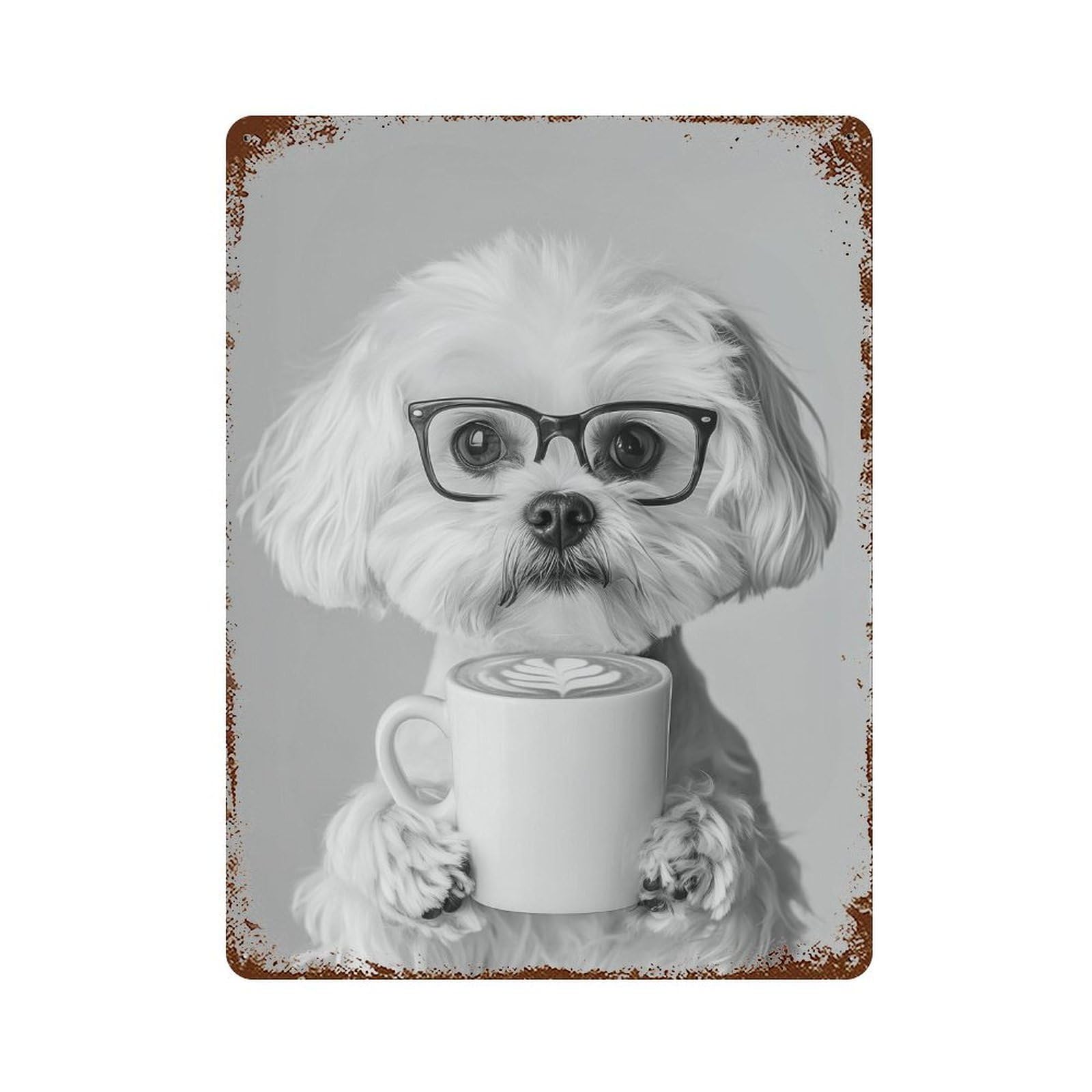 xiaoxiaoshen Maltese Dog Coffee Print Wall Decor Art Metal Tin Poster Modern Home Decor Art Home Bar Shop Decorations Vintage Sign 40x30cm