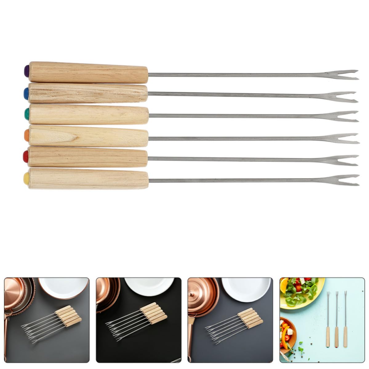 HOMSFOU Forchette per Fonduta Set 18 con Manico in Legno Ergonomico, Facili da Pulire in Acciaio Inossidabile per Cheese Fondue e Chocolate Dipping Durante Riunioni