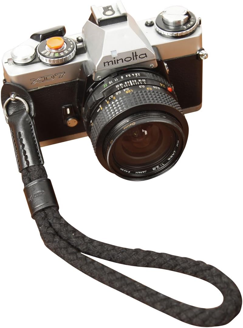 Black OneKnot Cotton/Leather Camera Wrist Strap for Sony Leica Fuji Canon Olympus Nikon Pentax Panasonic Samsung 2060