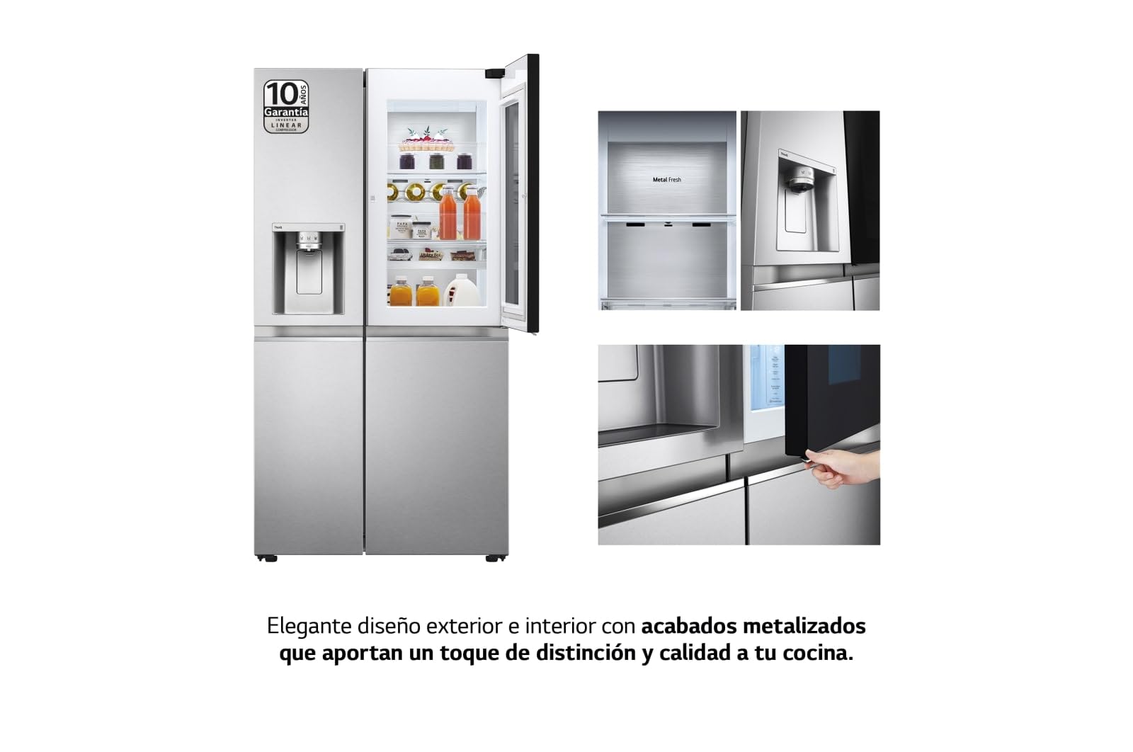 LG GSXV90MBAE - Frigorífico Americano No Frost Instaview, de 635 litros, Frigorífico Función Linear Cooling y Compresor Smart Inverter, Color Gris Inox Acero Texturizado Antihuellas