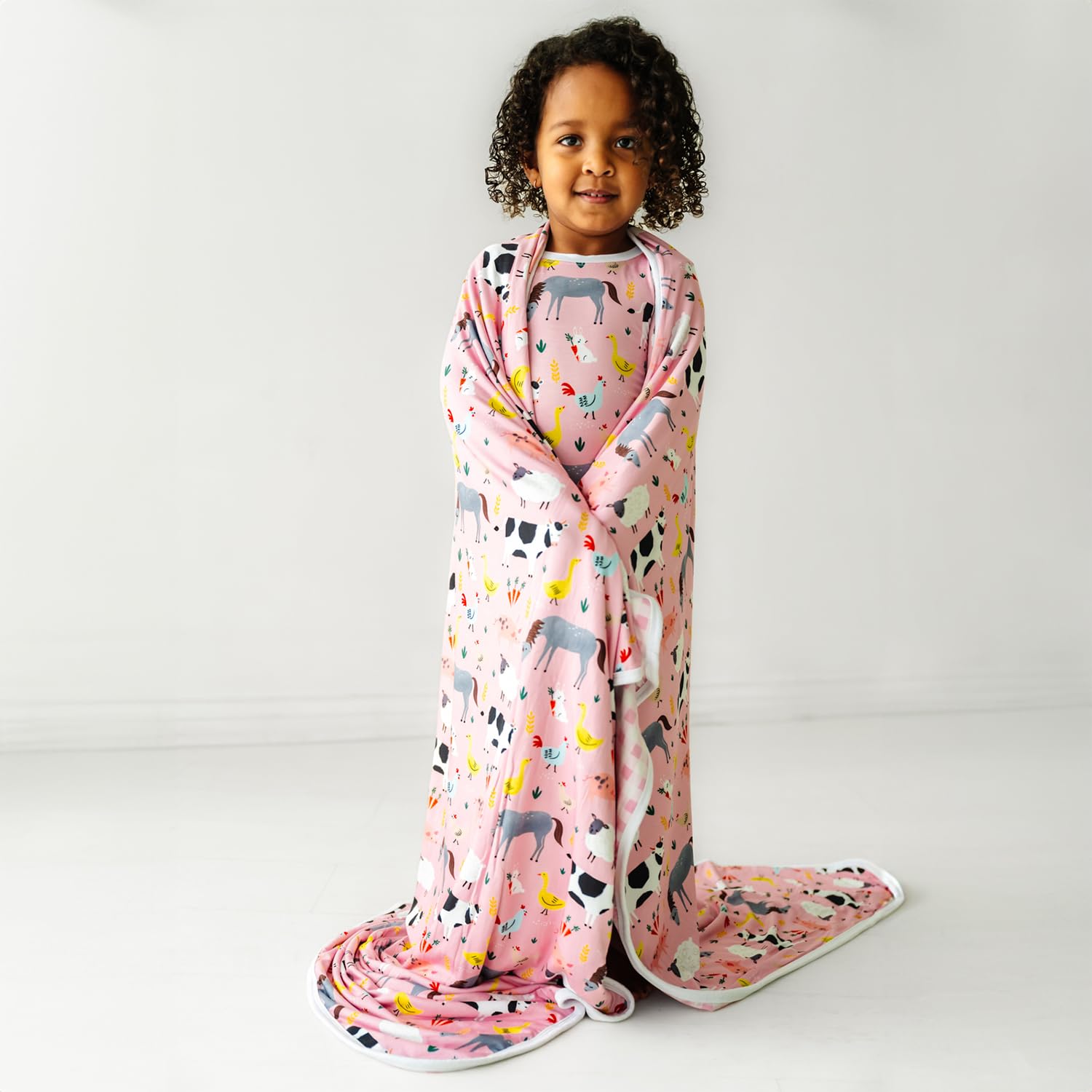 Little Sleepies Short Sleeve Shirt & Pants Pajama Set for Kids, Viscose Derived from Bamboo Toddler and Kids PJs, Pink Farm Animals, 18-24 months
