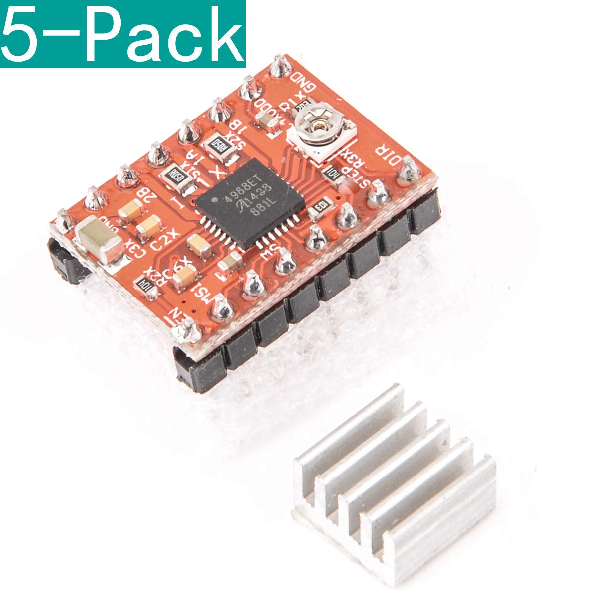 5-pak A4988 moduł sterownika silnika krokowego Stepstick + radiator do drukarki 3D Reprap