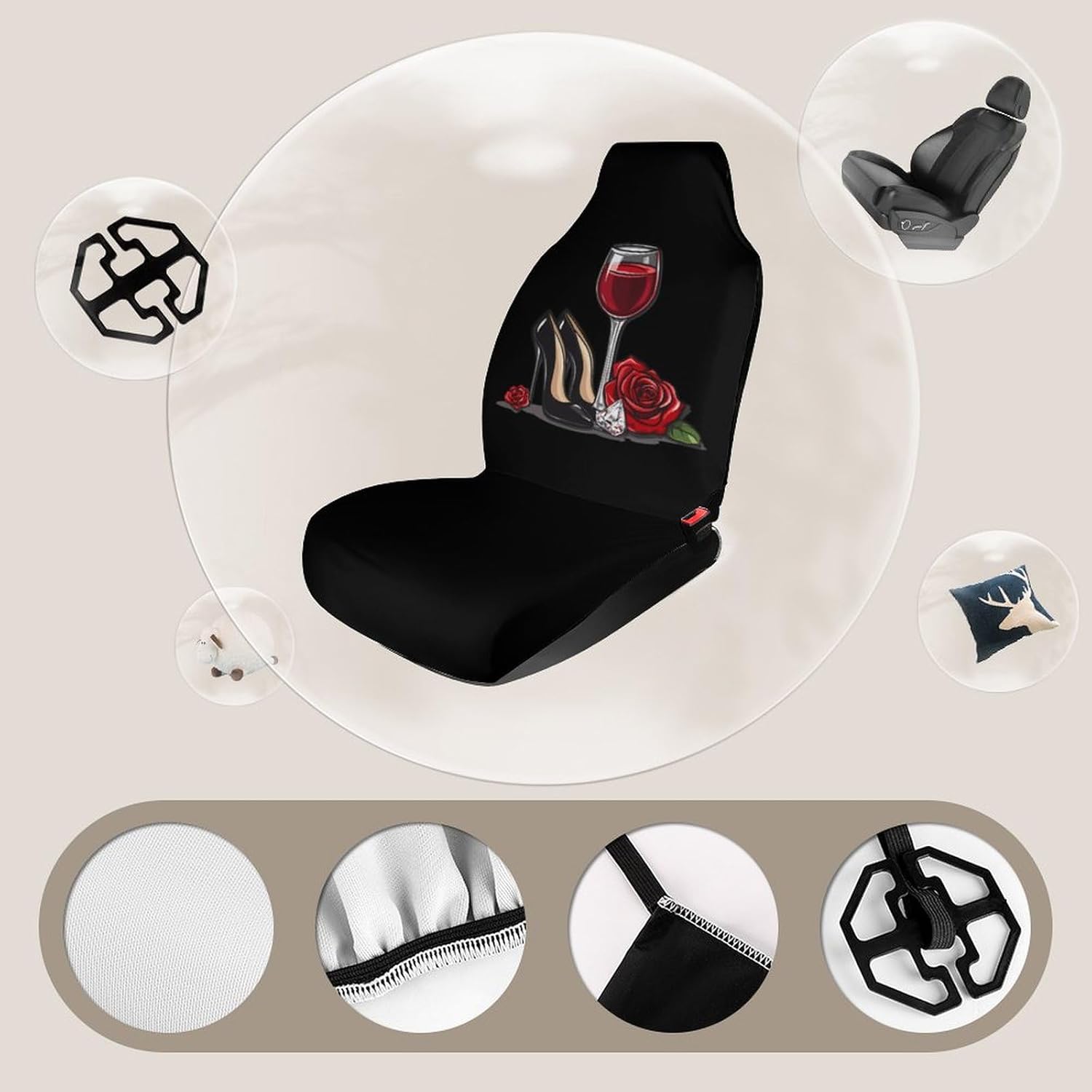 High Heel Shoes Red Wine Glass and Diamonds Car Seat Covers Universal Car Front Seats Protector Auto Interior Accessories 1PCS