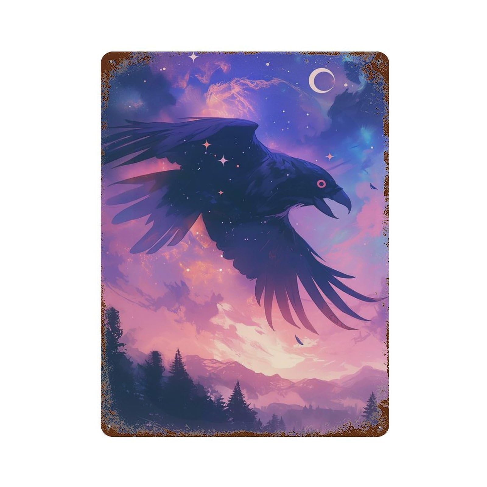 Raven in Starry Sky Retro Metal Sign 15.7"x11.8", for Pub, Kitchen And Man Cave Decor, Industrial Home Decor