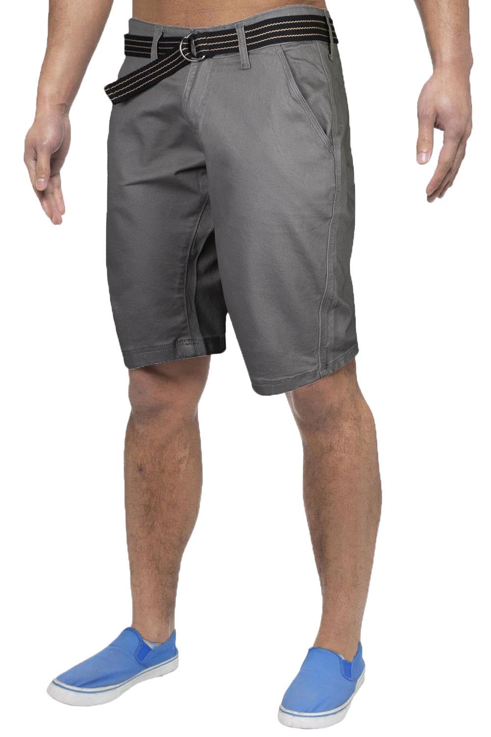 True Face (34, Mid ) Mens Chino Shorts Stretchable Half Pants With Belt Grey