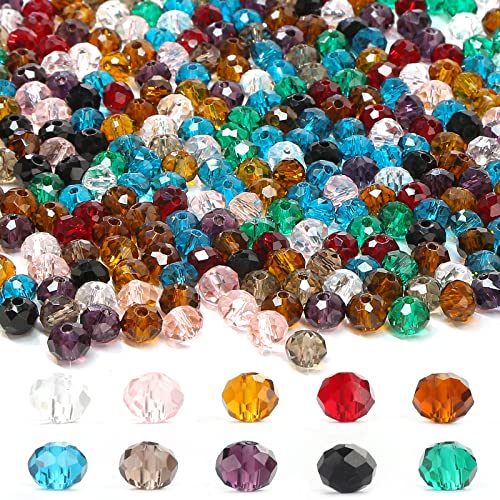 1000pcs 6mm Rondelle Beads,Crystal Glass Beads Briolette Spacer Beads for Bracelet Necklace Jewelry Making DIY Craft Project(10 Colors)