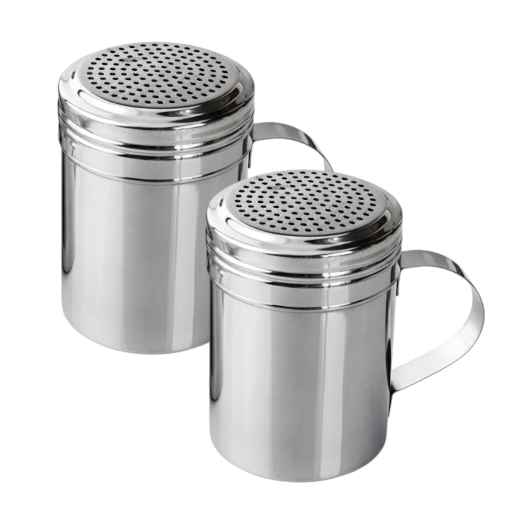 Chabrias Ltd 2 Pack Premium 10oz Stainless Steel Flour & Sugar Dredger Shaker (285 ml) – Fine-Mesh Screw-Top Dusting Shaker for Icing Sugar, Mince Pies & Cappuccino – Dishwasher-Safe (2, 10oz)