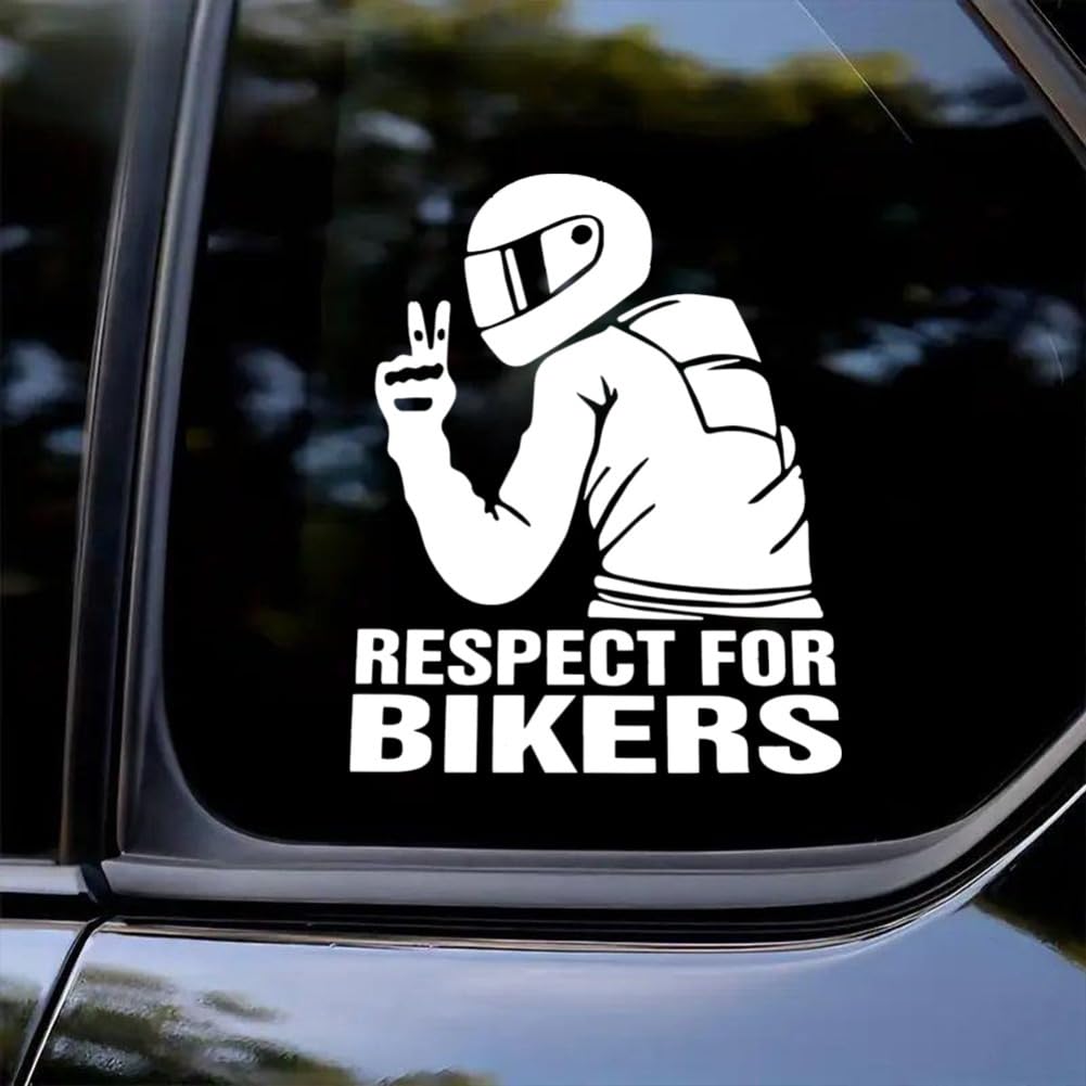 2 Pack Respect for Bikers Decal 4.7"x5.9" Vinyl Sticker for Motorcycles Helmets Garages Biker Community Design, Waterproof & Durable Car Decal Sticker #AZ49 (White)