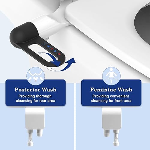 Miniatura 10 de Accesorio para asiento de inodoro de bidé ultra delgado con boquilla doble autolimpiante, agua ajustable, bidé no eléctrico, espray de agua dulce