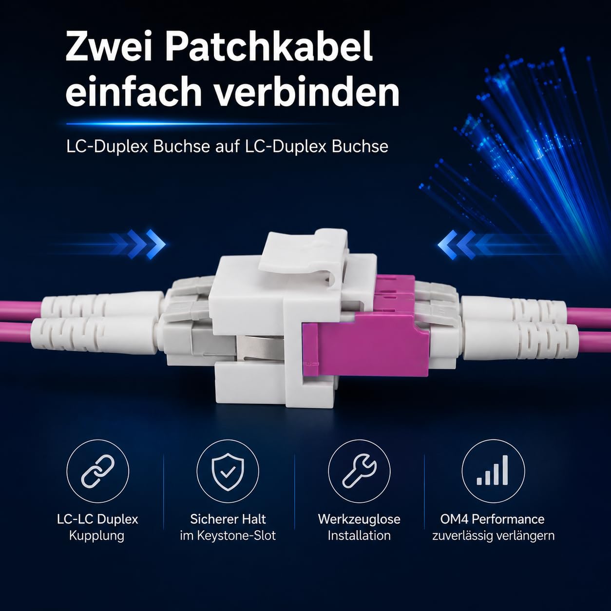 1aTTack.de 10 connettori Keystone in fibra ottica OM4 (UPC o PC) LC Duplex femmina a LC Duplex femmina multimodale viola