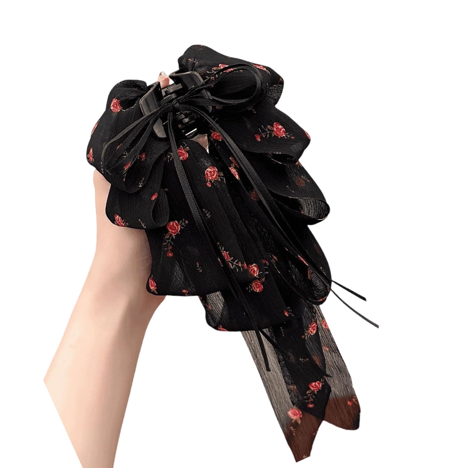 YUXITA Floral Print Bow Hair Clip For Women Soft Fabric Nonslip Ponytail Holder Stylish Accessories For Sports And Daily Use