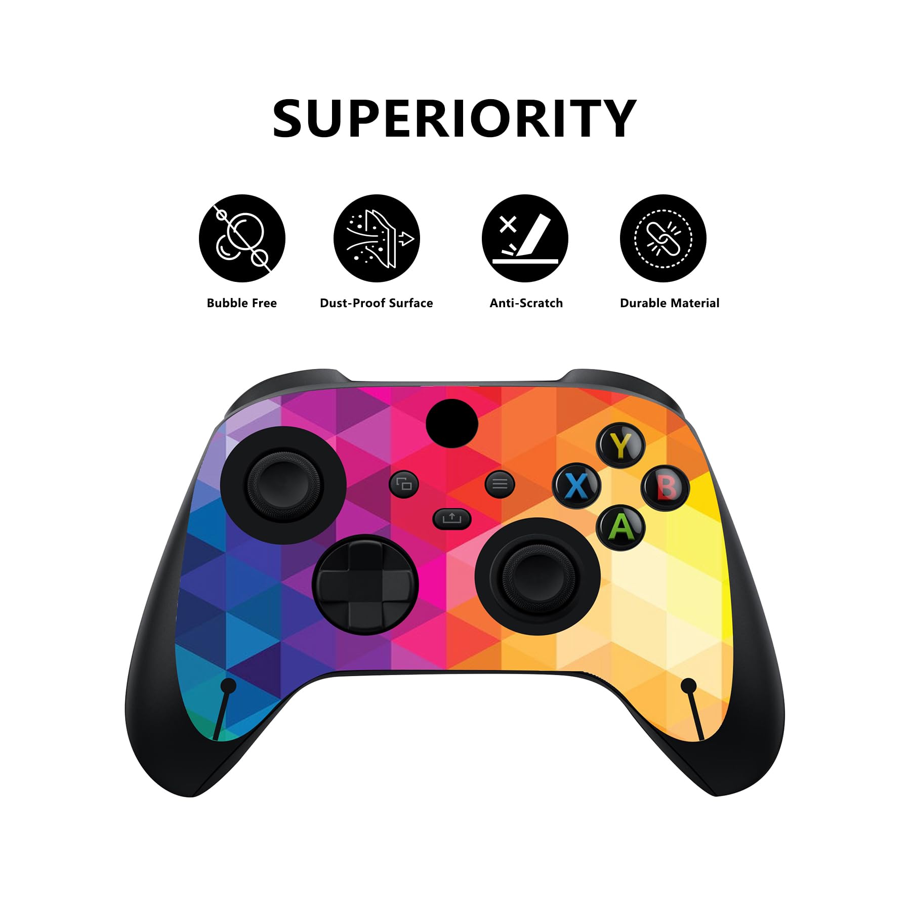 PlayVital Skin für Xbox Series X, Aufkleber Stickers Vinyl-Skins Schutzfolie Design Folie Zubehör für Xbox Series X Konsole Controller-Buntes Dreieck - 2