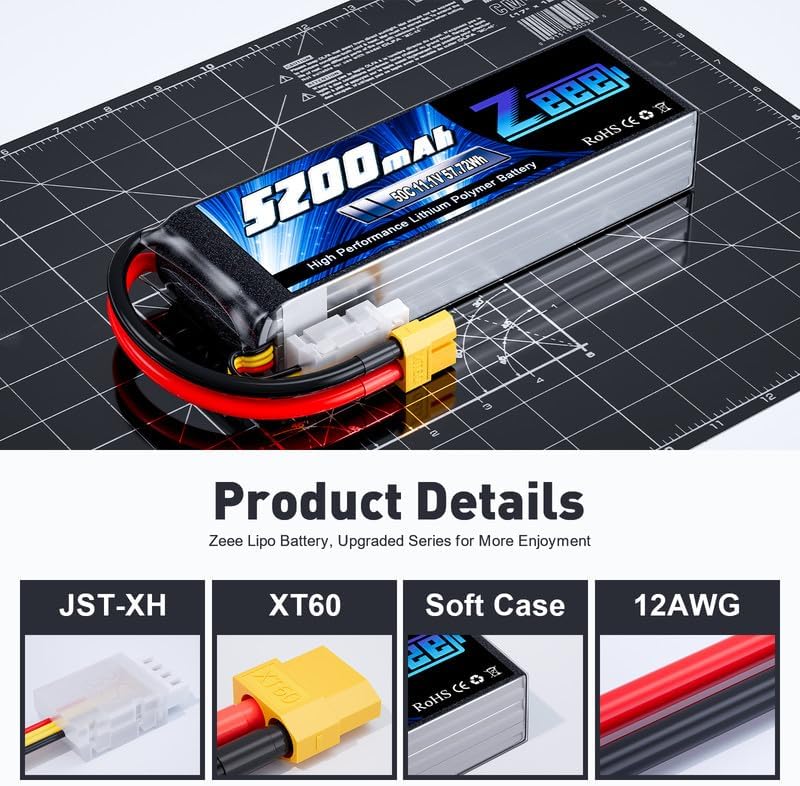 Miniatura 3 de Zeee 3S Lipo Batería 5200mAh 50C 11.1V RC Baterías con conector XT60 Estuche suave para RC Avión Helicóptero Avión Quadcopter RC Coche Camión Barco
