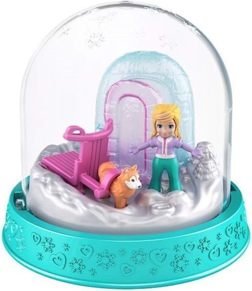 Polly Pocket Winter Fun Snow Globe - Polly Goes Dog Sledding to her Igloo