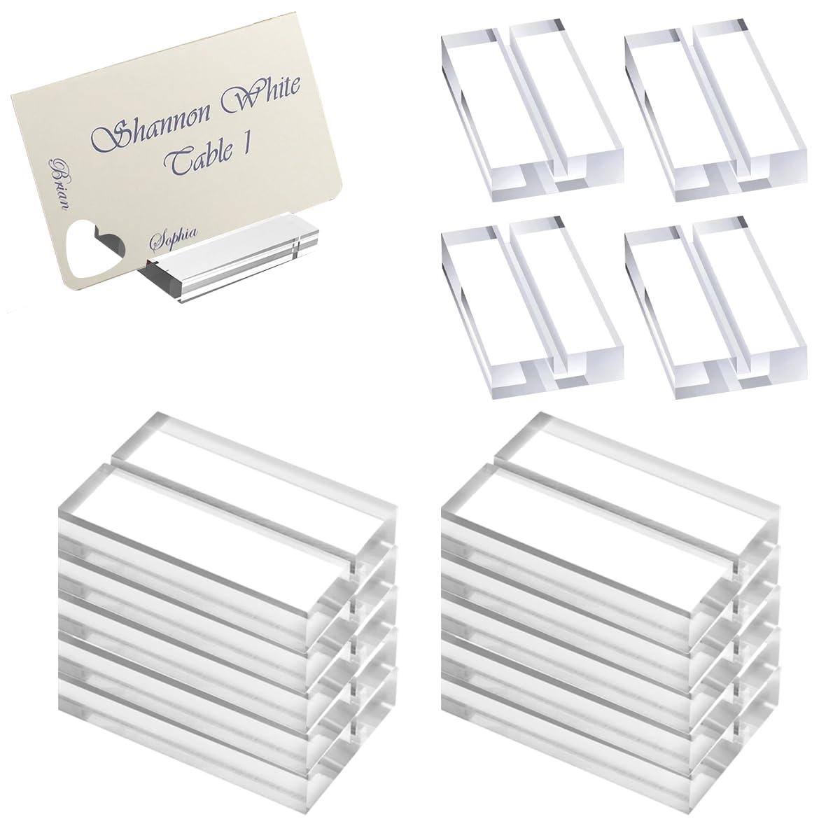 View 1 of 14 Pcs Acrylic Sign Holders, Clear Card Display Stands, Wedding Place Card Holders Table Number Stands for Photos Office Menu Meeting(2 x 1.2 x 0.4in)
