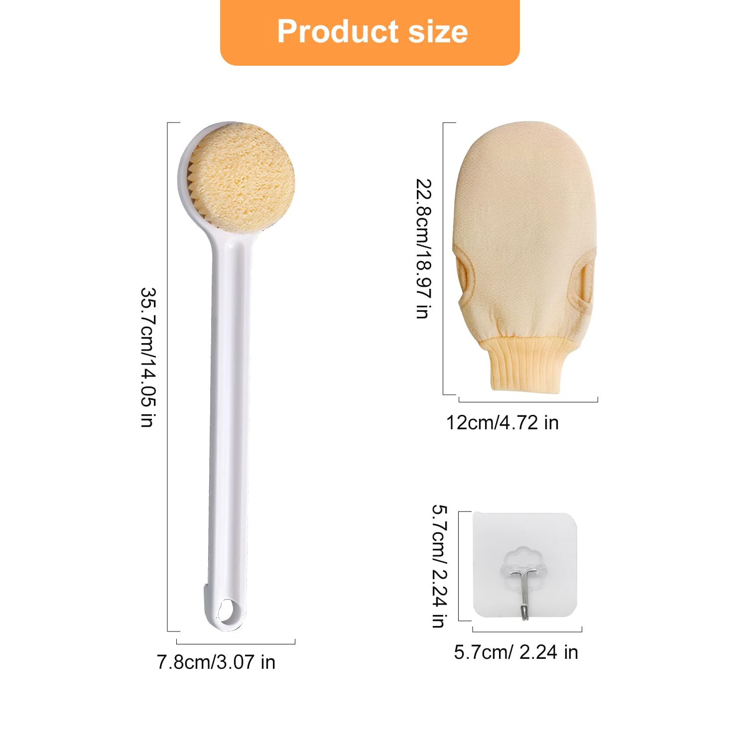 FRXAEZTG Back Brush Bath Brush, Set of 2 Shower Brush, Back Scrubber with Long Handle and Exfoliating Glove, Body Scrub - Image 2