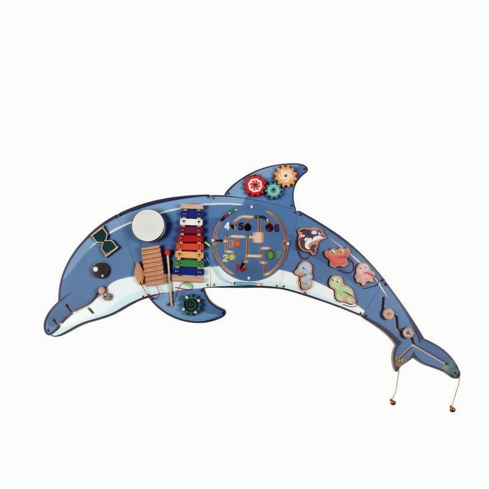 Fxzqgnh Wall-Mounted Busy Board Hand-Eye Coordination Wooden Busy Board Educational Wooden Sensory Wall Panel for Decoration, Dolphin Wall Game