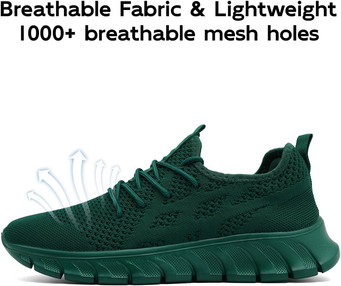Mens Walking Tennis Shoes Slip On Hiking Running Sneakers Non Slip Fitness Casual Workout Athletic Gym Lightweight Breathable Comfortable Trainers Dark_Green US 10