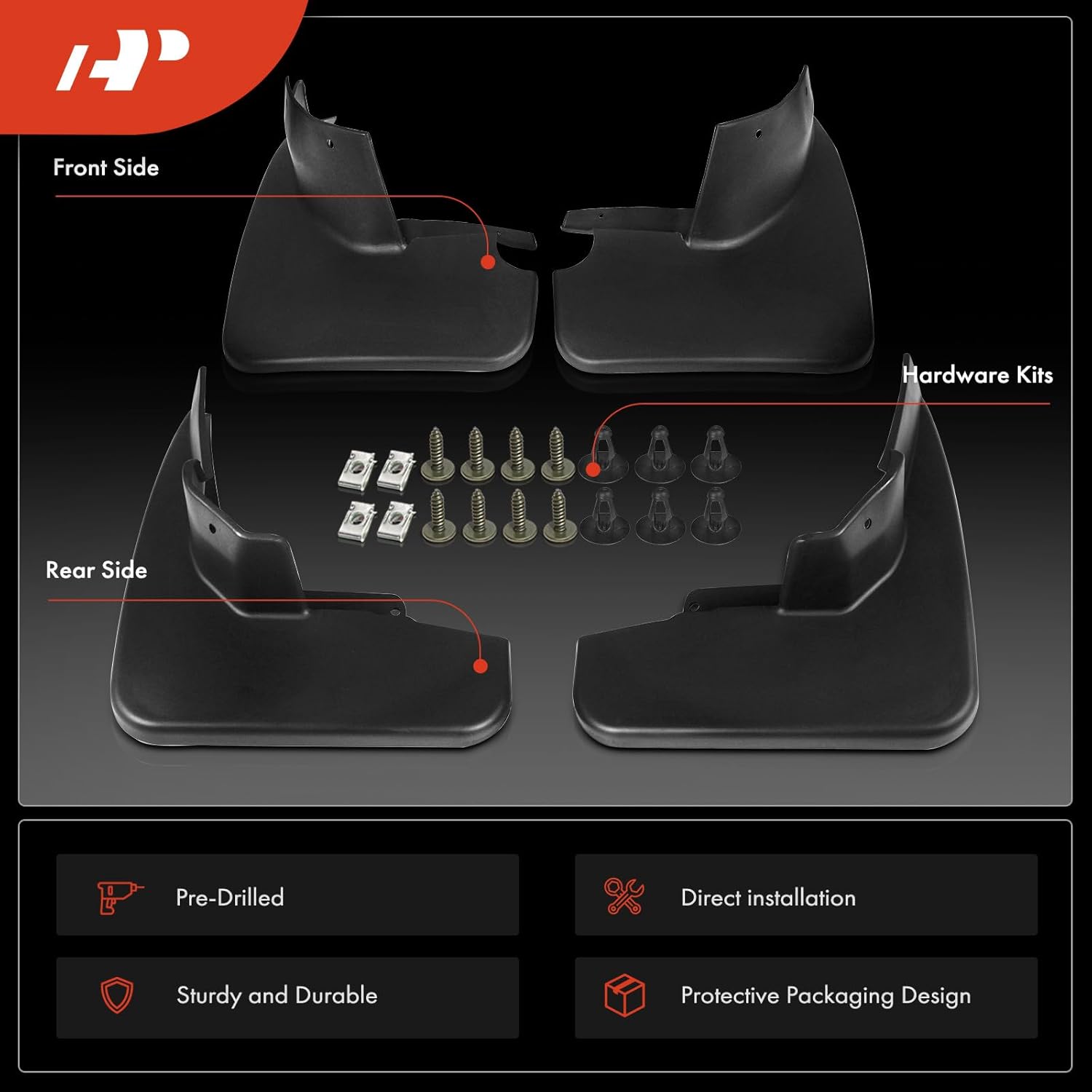 A-Premium Set of 4PCS Mud Flaps Splash Guards Mudguards Mudflaps Compatible with Mercedes-Benz W164 ML320 2007-2009, ML350 2009-2011, ML500 2007, W/o Running Board, FH and RH(Driver & Passenger Sides)