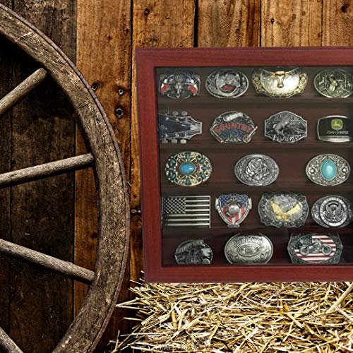 Timelybuys Cherry Wood Wall Belt Buckle Display Case With Five Rows For Collectible Belt Buckles #TOP1