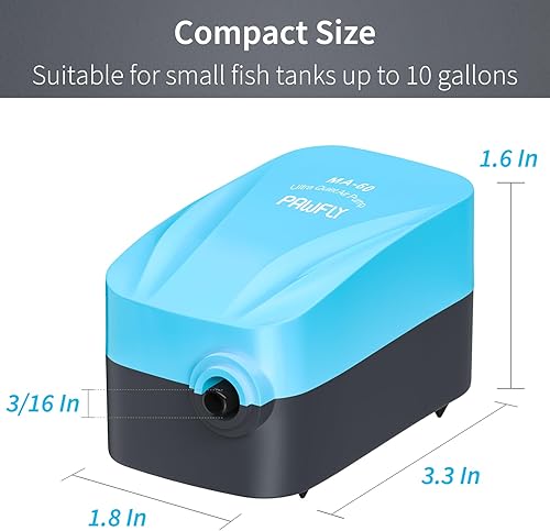 Miniatura 2 de Pawfly Bomba de aire compacta para acuario, bomba de oxígeno silenciosa de 15-40 GPH para tanques de peces de 3 a 20 galones, bomba aireadora con