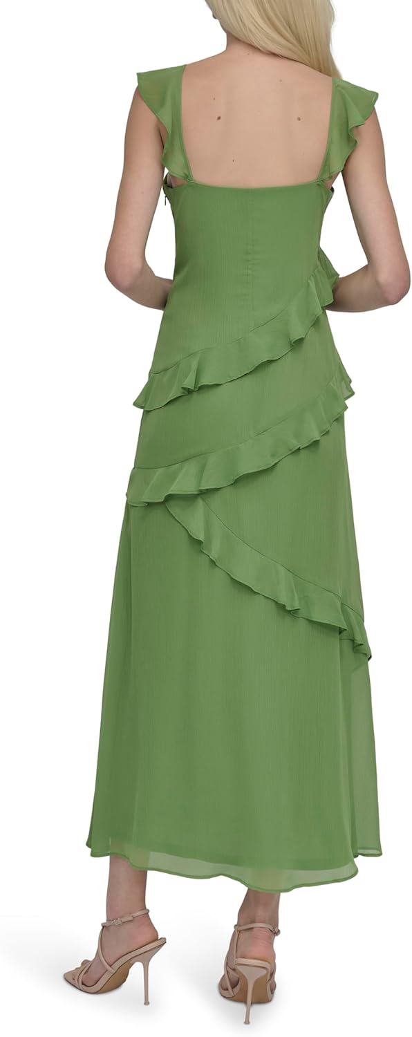 DKNY Women's Sleeveless V-Neck Ruffle Maxi Dress - Image 4