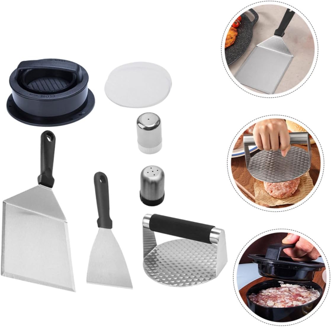 Stainless Steel Grill Tool with Burger Press Multifunctional Spatula for Flipping Frying Serving BBQ Utensils for Outdoor Grilling Camping Cooking Enthusiasts