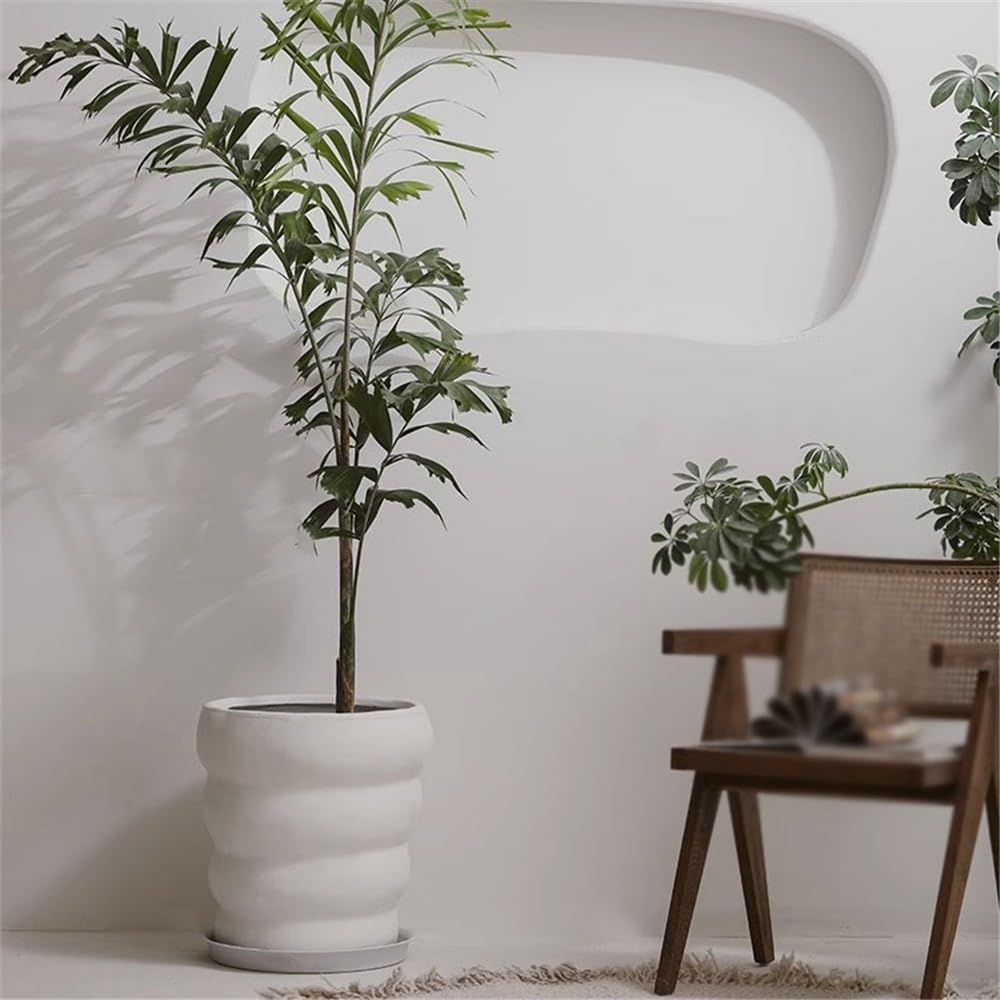 pot de fleur Pot de fleur en argile de magnésium blanc, jardinière en forme de spirale avec trous de drainage et plateau, récipient de fleurs for chambres, jardins et patios cache pot ceramique