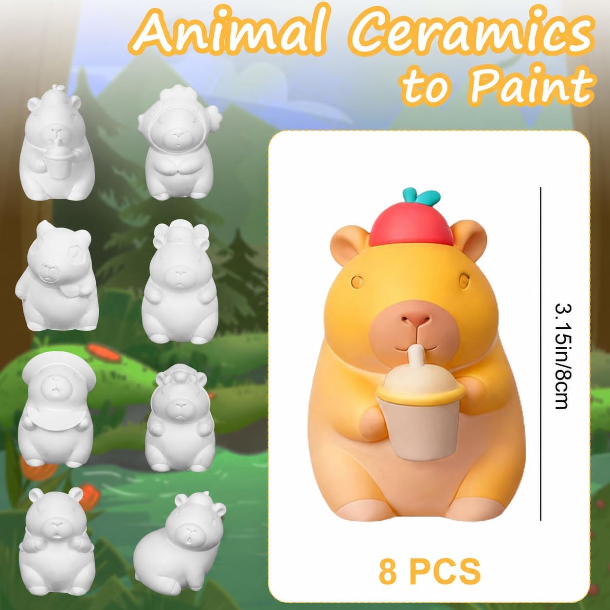 YoehMongYo 8 Pack Animal Ceramics to Paint, Animal Theme Paintable Ceramic Figurines Kit for DIY Crafts, Artistic Projects and Home Decor