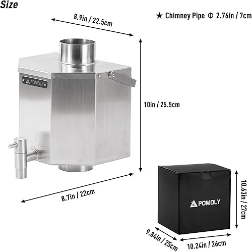 Miniatura 2 de POMOLY Estufa de tienda de campaña de campamento, tanque de agua, tanque de agua portátil de acero inoxidable para estufa de leña, diámetro de tubo