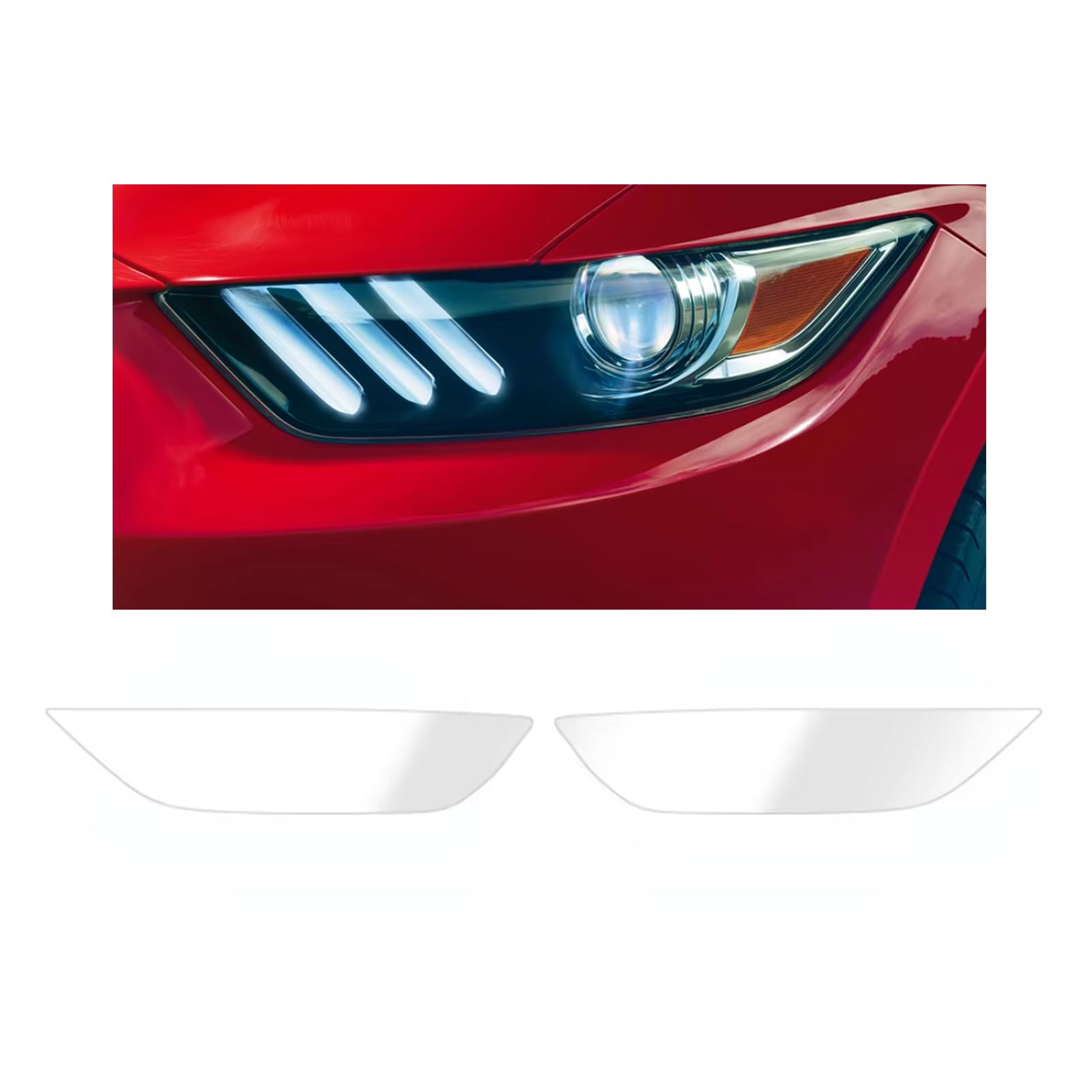 Headlight Film for Ford Mustang 2015-2017, 1Set Transparent/Smoke Black Car Headlight TPU Protective Film