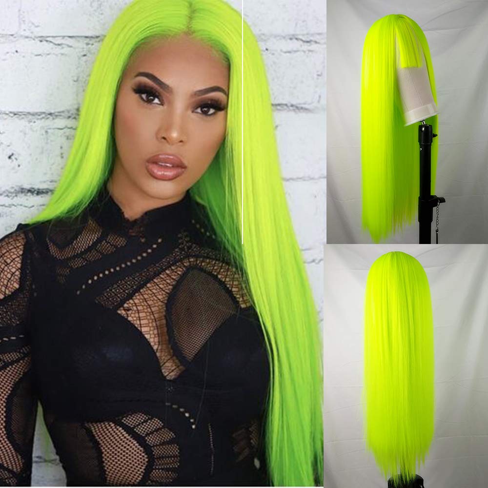 Fluorescent Green Wigs for Women Hot Green Synthetic Wigs with Baby Hair  Neon Green Long Straight Wig Mint Green Wig Glueless Heat Resistant Fiber 