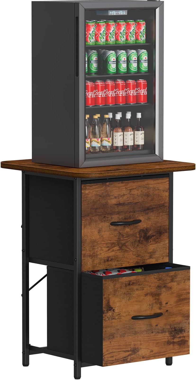 Snughome Mini Fridge Stand with Storage, Mini Fridge Cabinet Small Refrigerator Table Stand with Drawers, Heavy Duty 220 LBS, Compact Beverage Cooler Rack Shelf for Dorm, Apartment, Office Coffee Bar