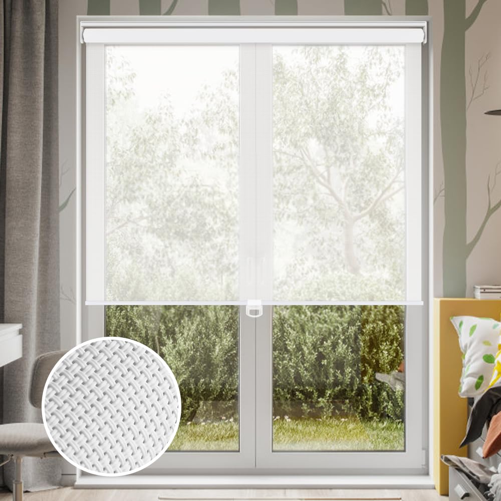 LUCKUP Light Filtering Roller Shades for Windows, Cordless Semi Sheer Solar Blinds with 5% Openness Free-Stop Window Shades for Home & Office, White 36" W x 72" L