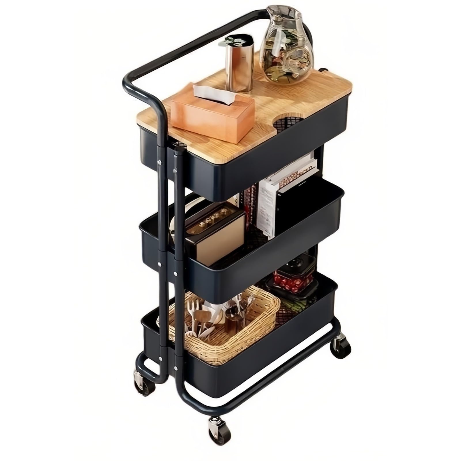 FZL02068LM Kitchen Trolley 3-Tier Rolling Storage Cart Movable Snack and Bedside Organizer Shelf(Gris)