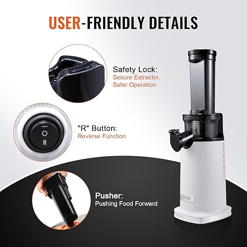 Miniatura 5 de Exprimidor de masticación, máquina exprimidora de prensa en frío, exprimidor lento de conducto de alimentación de 1.3 pulgadas, extractor de jugo