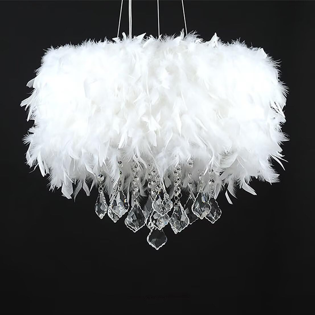 Lámpara colgante de plumas de cristal Lámpara colgante de plumas blancas Lámpara de techo Lámpara de techo, lujo romántico para sala de estar, comedor, 50 CM / 19.8 PULGADAS